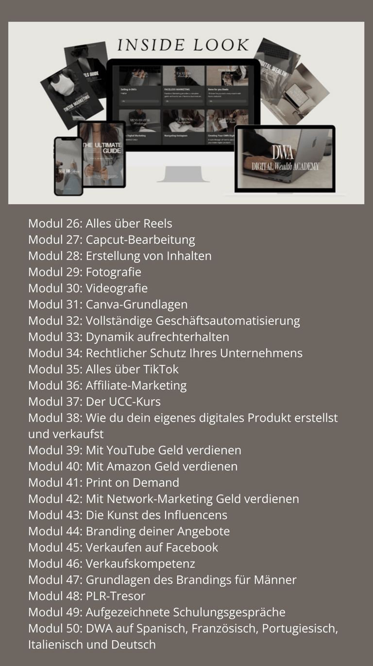 Burnout Business Kurs – Inside Look mit weiteren 25 Modulen zu Social Media, Affiliate Marketing, Print on Demand, Branding &
