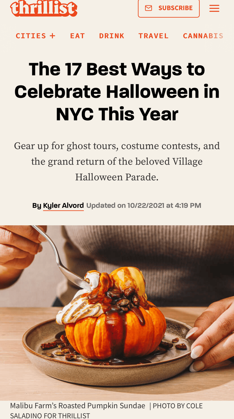 a pumpkin sundae served on the roasted pumpkin shell by Paola Marocchi