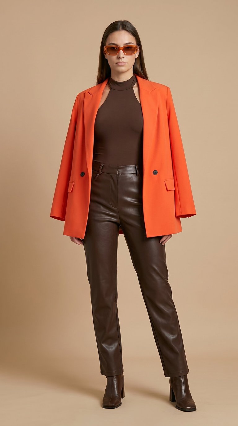 blazer sastrero cruzado de silueta oversize con botones oscuros y bolsillos con solapa color naranja