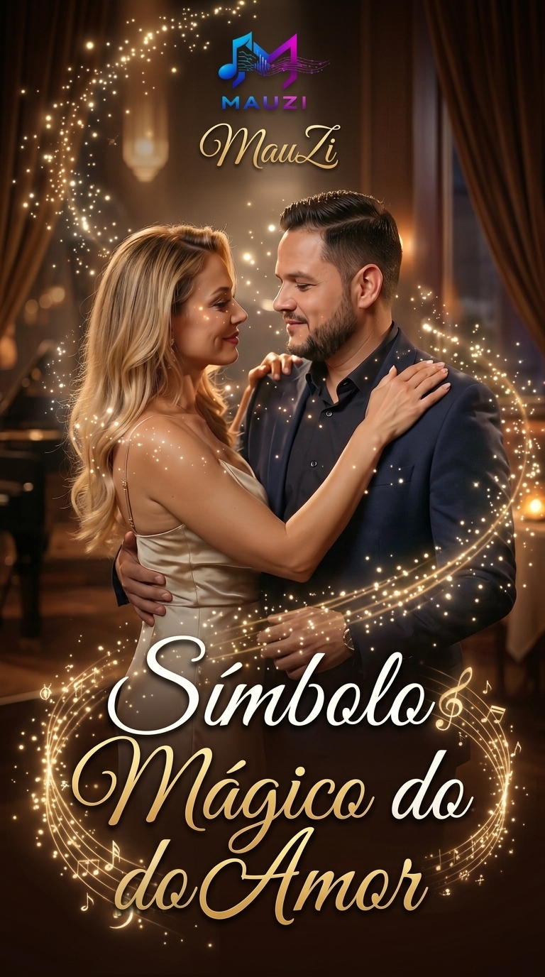 A romantic couple dancing in a ballroom for Mauzi Símbolo Mágico do Amor music poster.