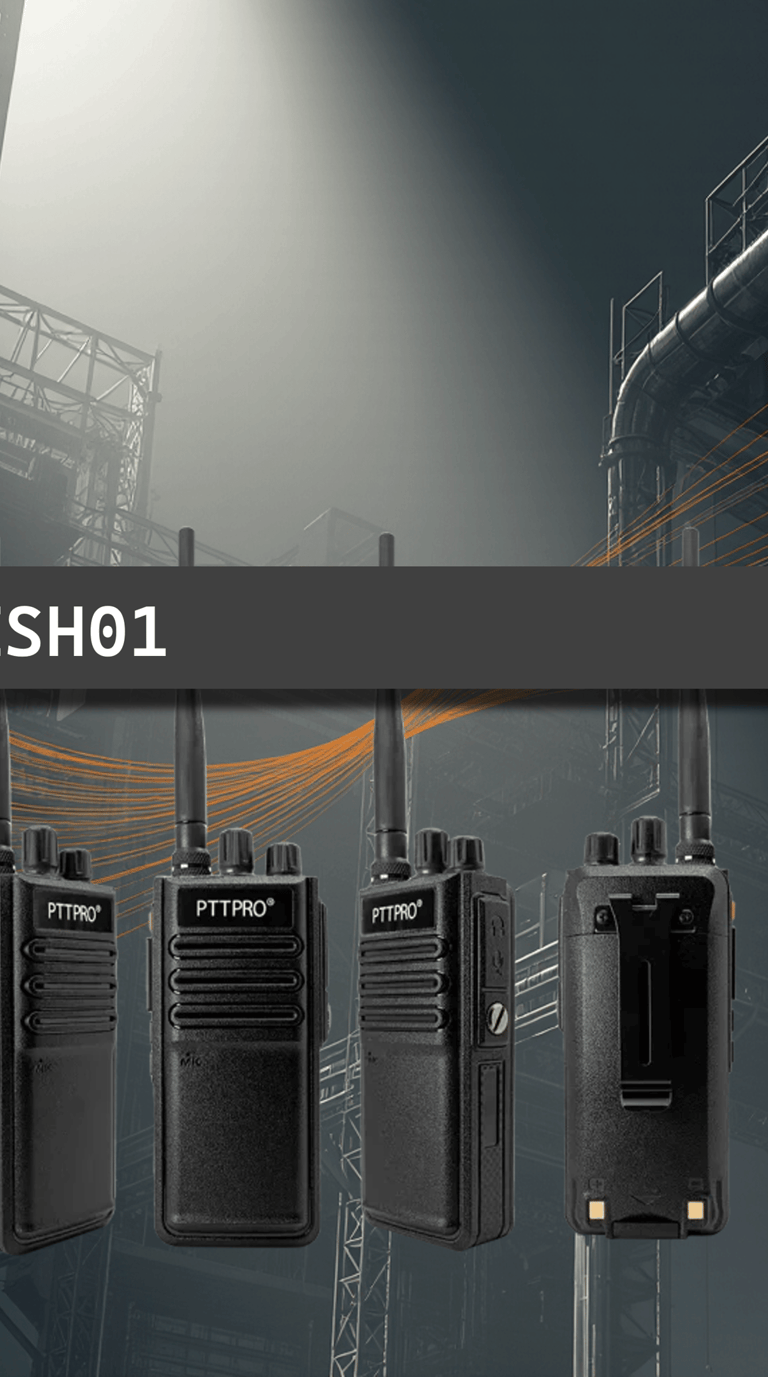 Banner con fondo industrial mostrando tres radios MESH de PTTPRO