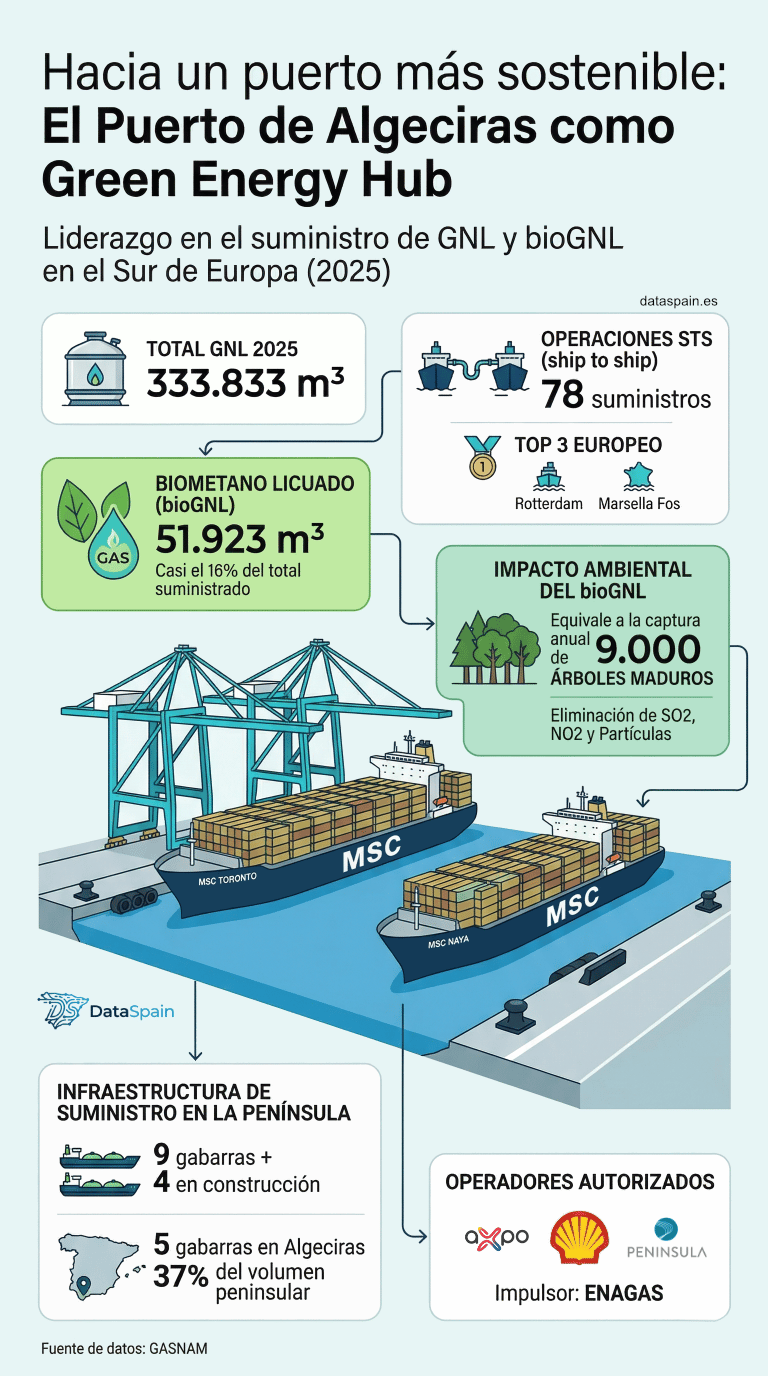 Infografía del Puerto de Algeciras: Green Energy Hub y líder en bioGNL