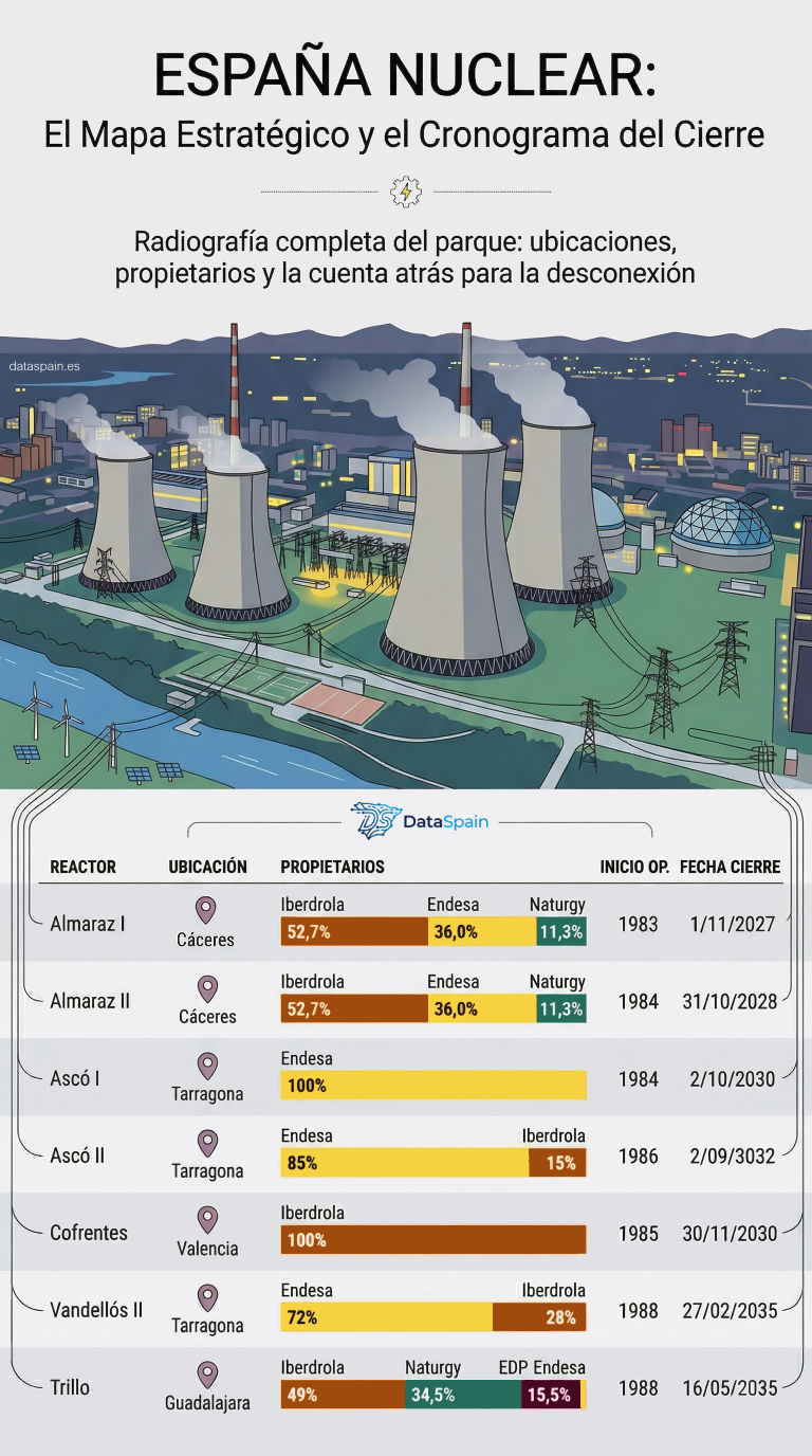 Infografía del Mapa Nuclear de España: Fechas de cierre