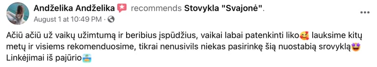 Tėvų atsiliepimai apie vasaros stovyklą Svajonė