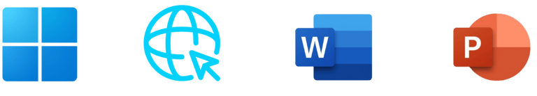 Logotipo dos apps Windows, Navegação, Word e PowerPoint