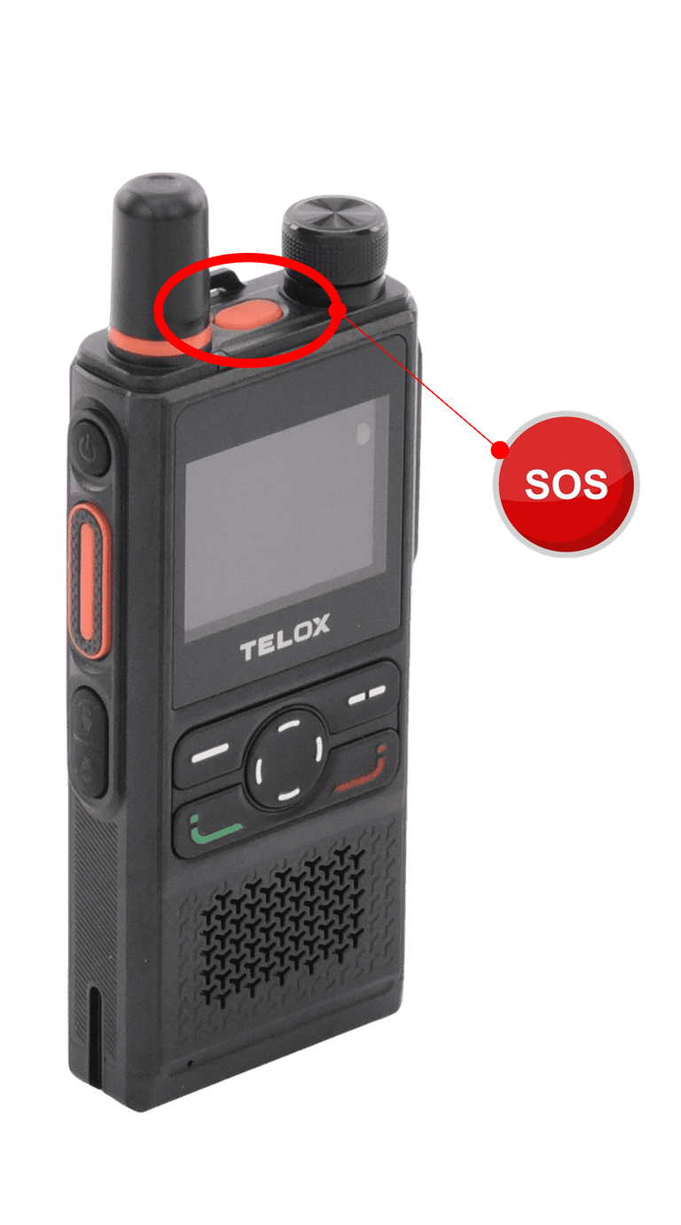 Botón físico de emergencia SOS en radio de uso rudo compatible con RadioPoC