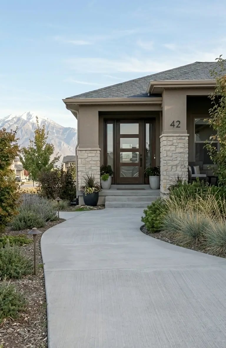 Residential concrete broom-finished walkway in Lehi, UT