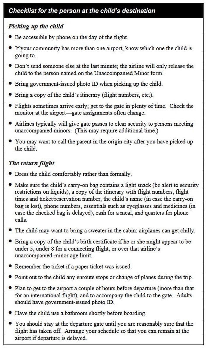 Checklist At The Child's Destination