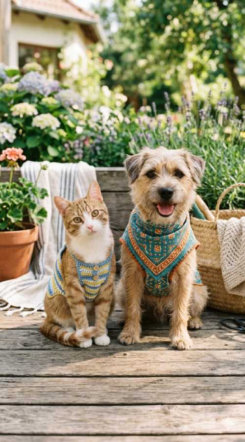 Un gato y un perro con ropa hecha a mano a medida