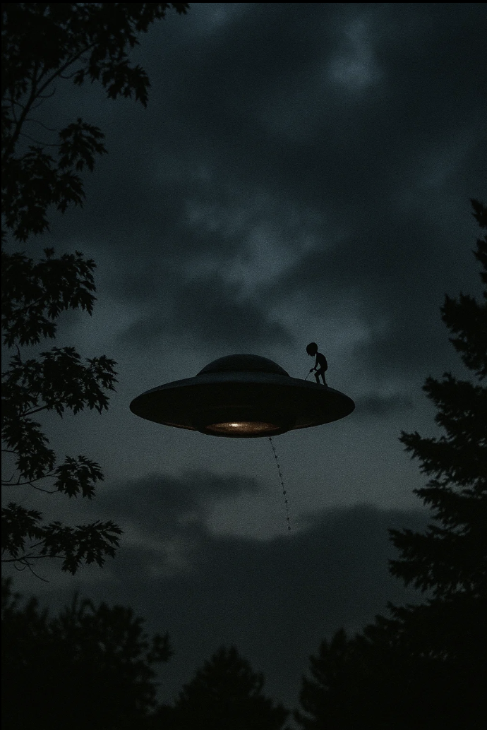 Photo nocturne d'un OVNI pour la journée des OVNI - Journée mondiale