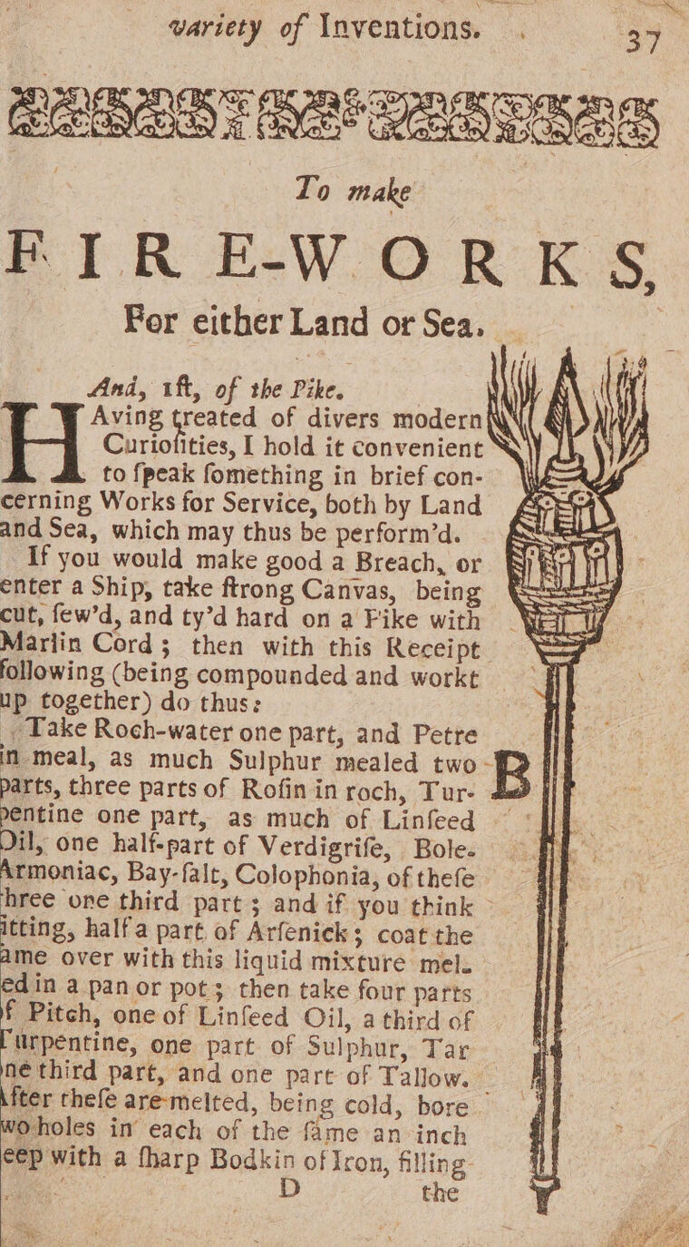 Fireworks instructions in an earlier version of Art’s Treasury entitled Hocus Pocus (c.1716).