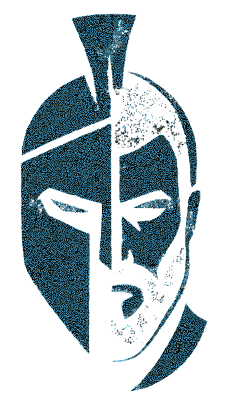 Spartan helmet and soldier face logo symbolizing warrior mindset, veteran pride, military apparel