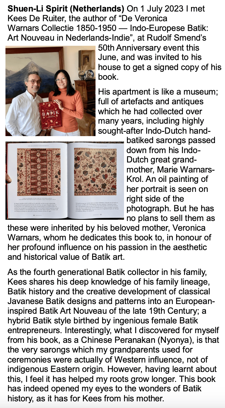 Article in batik guild november 2023 magazine issue 111 about Kees De Ruiter's Batik Book