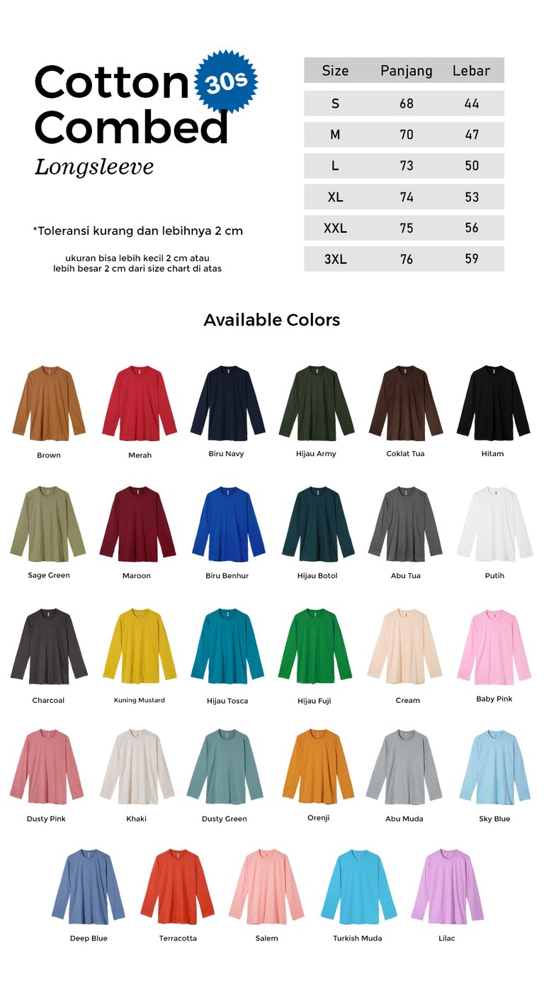 Katalog Combed 30s panjang texera