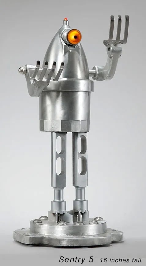 Assemblage robot named Sentry 5 by Santa Barbara artist Tal Avitzur.