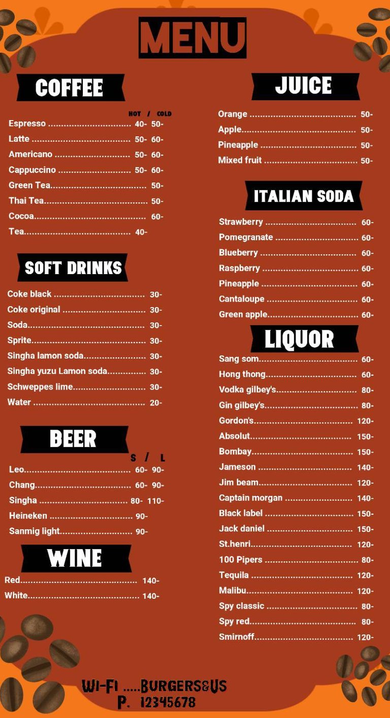 Drinks Menu