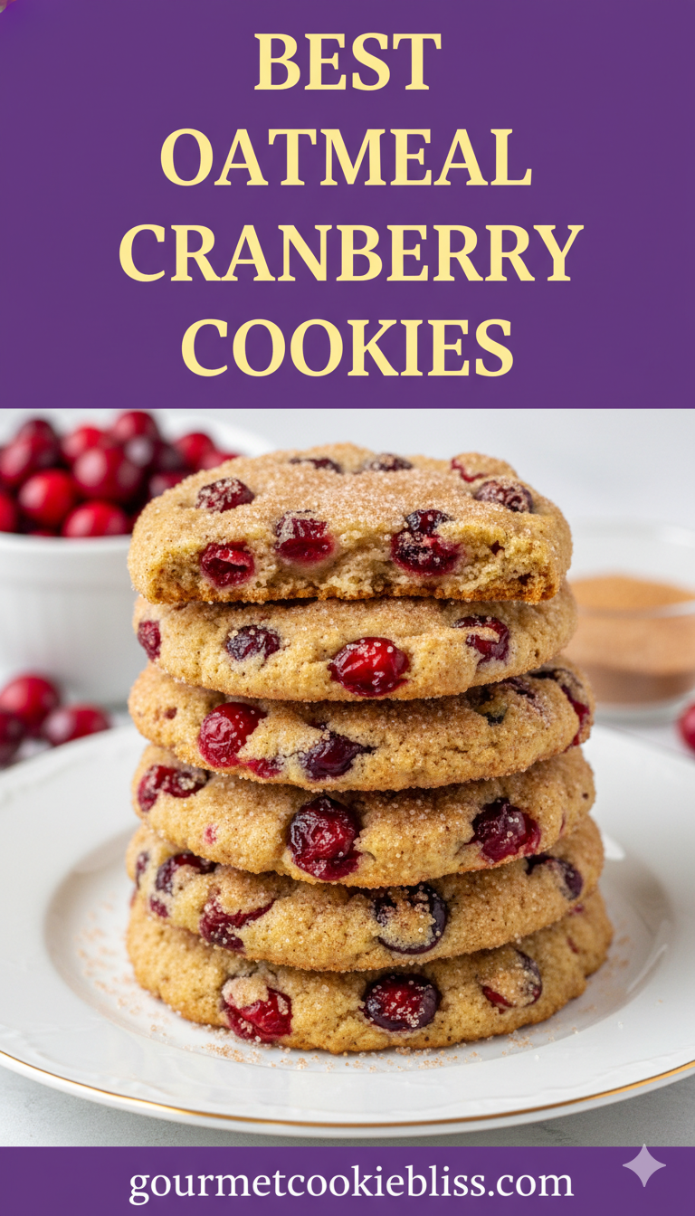 A stack of perfectly baked, thin and soft oatmeal cranberry cookies, generously coated with cinnamon
