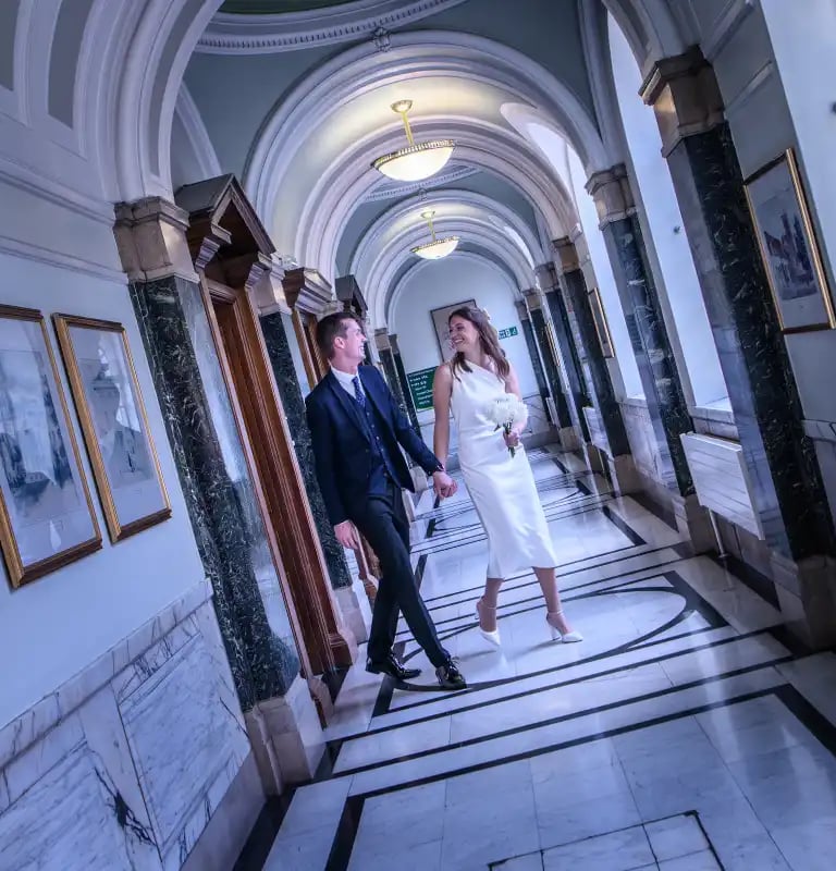 newly-weds leaving Islington Town Hall ceremony room