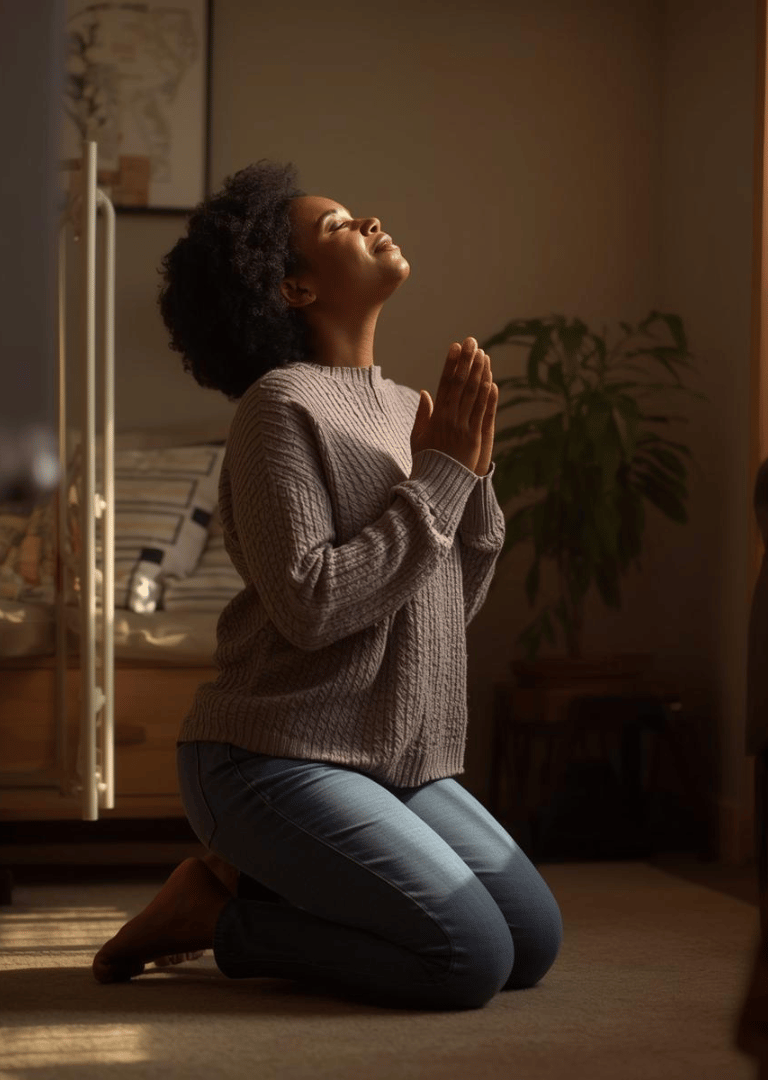 A woman praying in quiet devotion