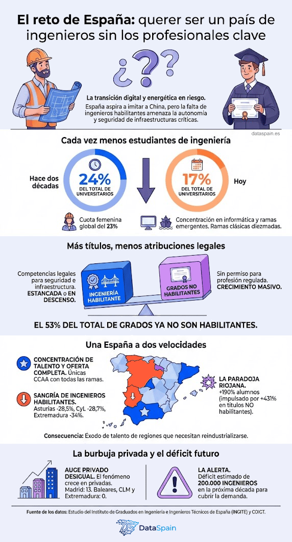 Infografía del déficit de ingenieros en España: Una amenaza a la soberanía tecnológica