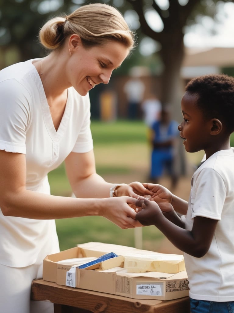 a woman is giving a child a hand shake