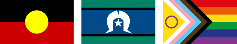 Aboriginal Torres Strait Islander and Progressive Pride flags