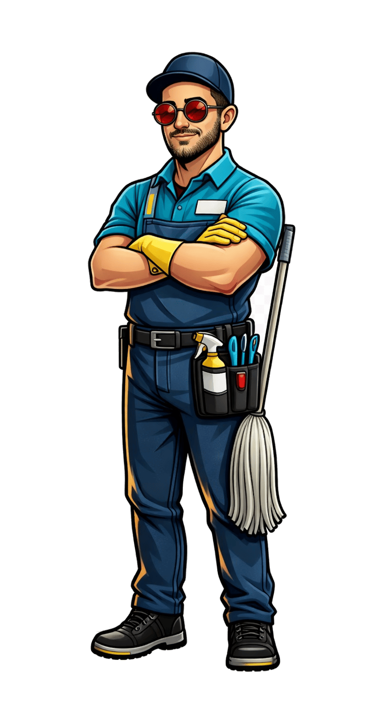 Agent d’entretien avec son matériel de nettoyage