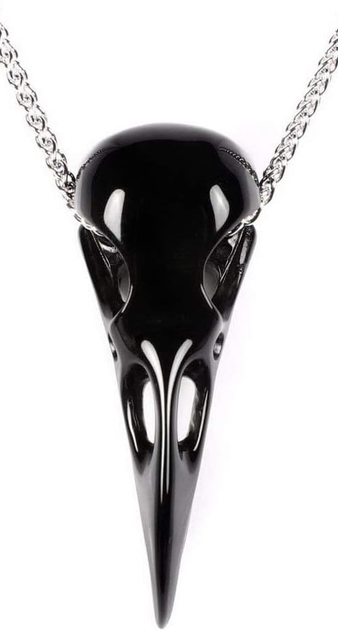 Necklace of Gemstone Carved Crystal Raven Skull Pendant for Men