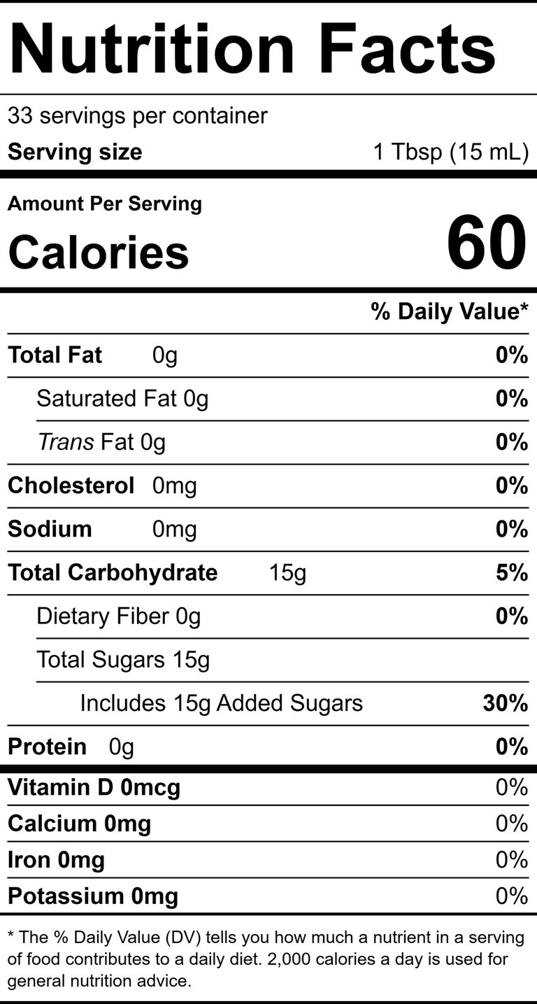 Nutrition Label for Vanilla Syrup