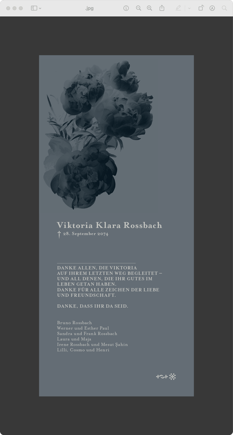 passende digitale Dankkarte mit Blütenmotiv in korrespondierenden Farben