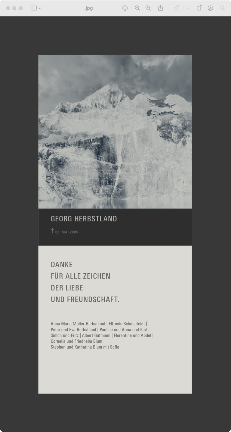 Digitale Trauer-Dankkarte in korrespondierendem Design