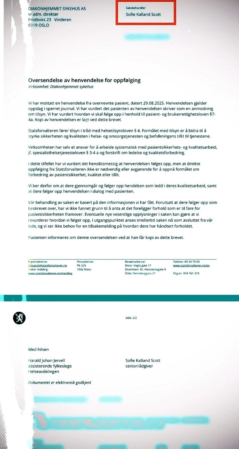 Diakonhjemmet sykehus, Statsforvalteren, Sofie Kalland Scott,Sara Cecilie Wilhelmsen Solheim, 