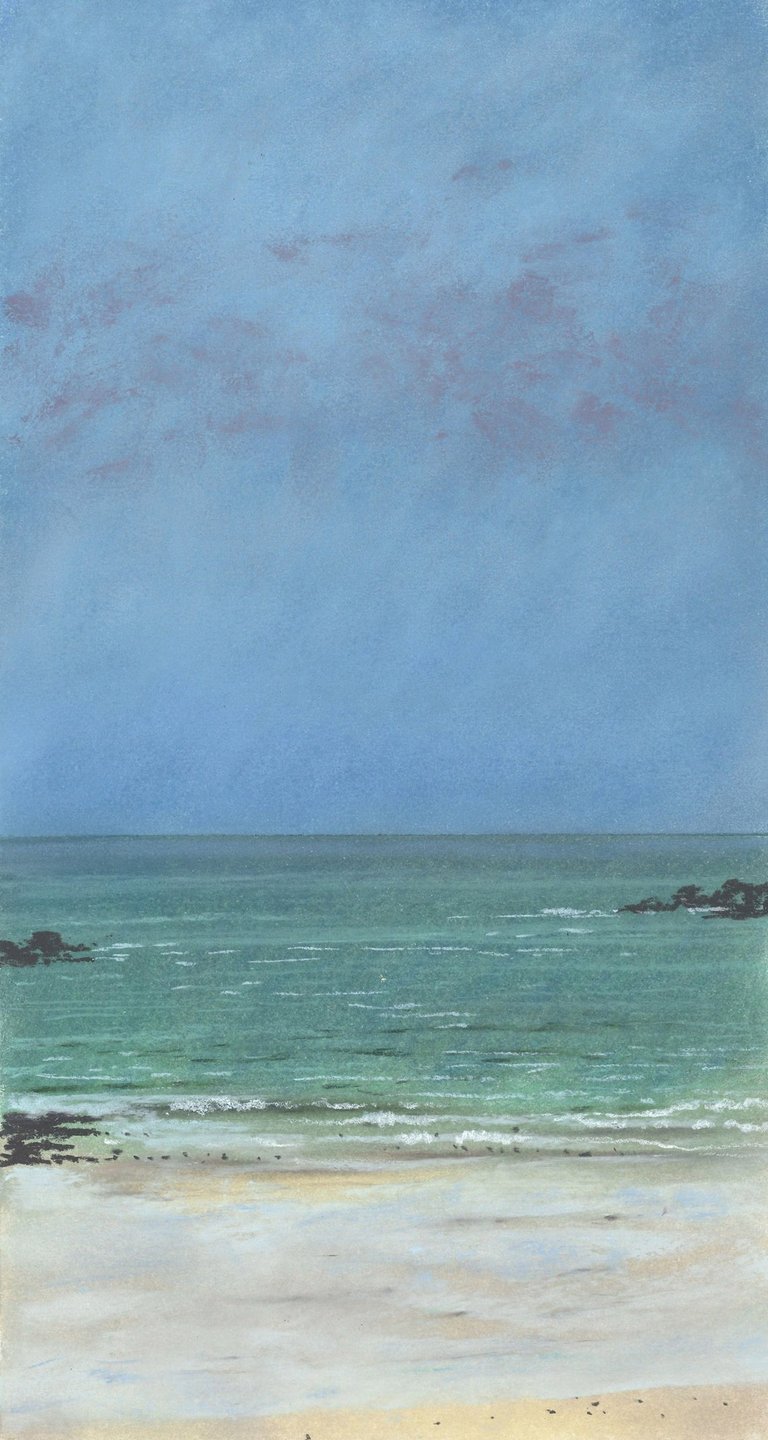 Dessin au pastel sec représentant la Plage du Sillon à Saint-Malo