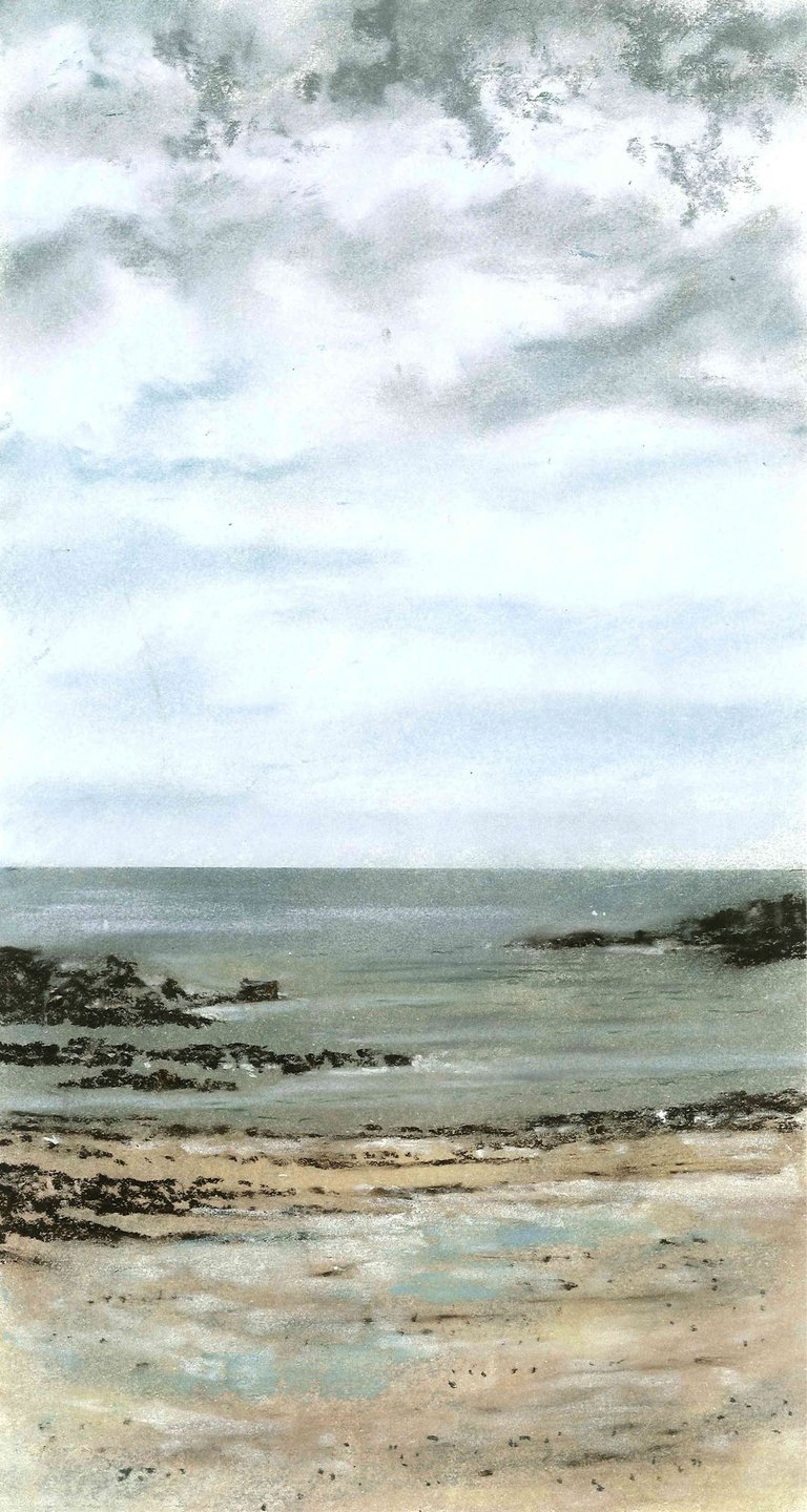 Dessin au pastel sec représentant la Plage du Sillon à Saint-Malo.