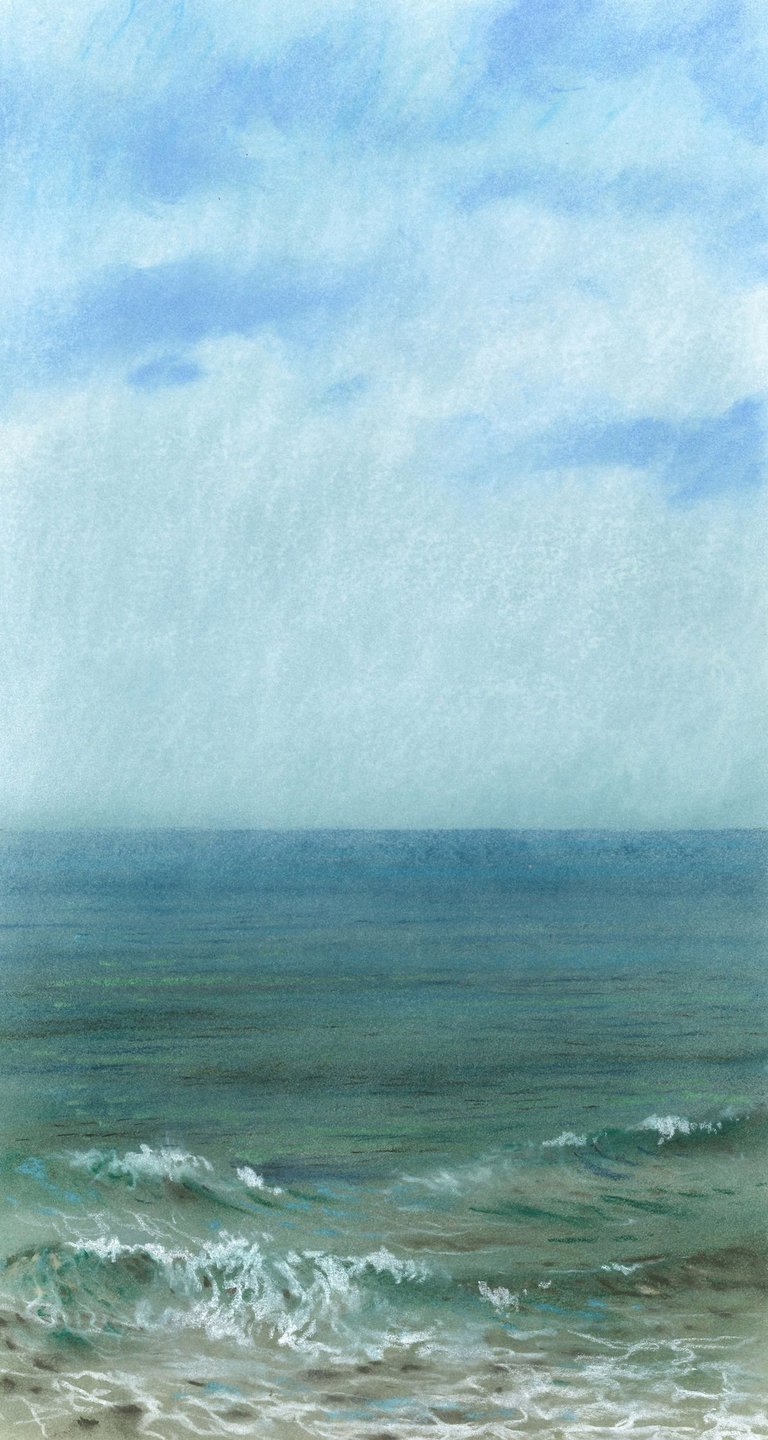 Dessin au pastel sec représentant la Plage du Sillon à Saint-Malo