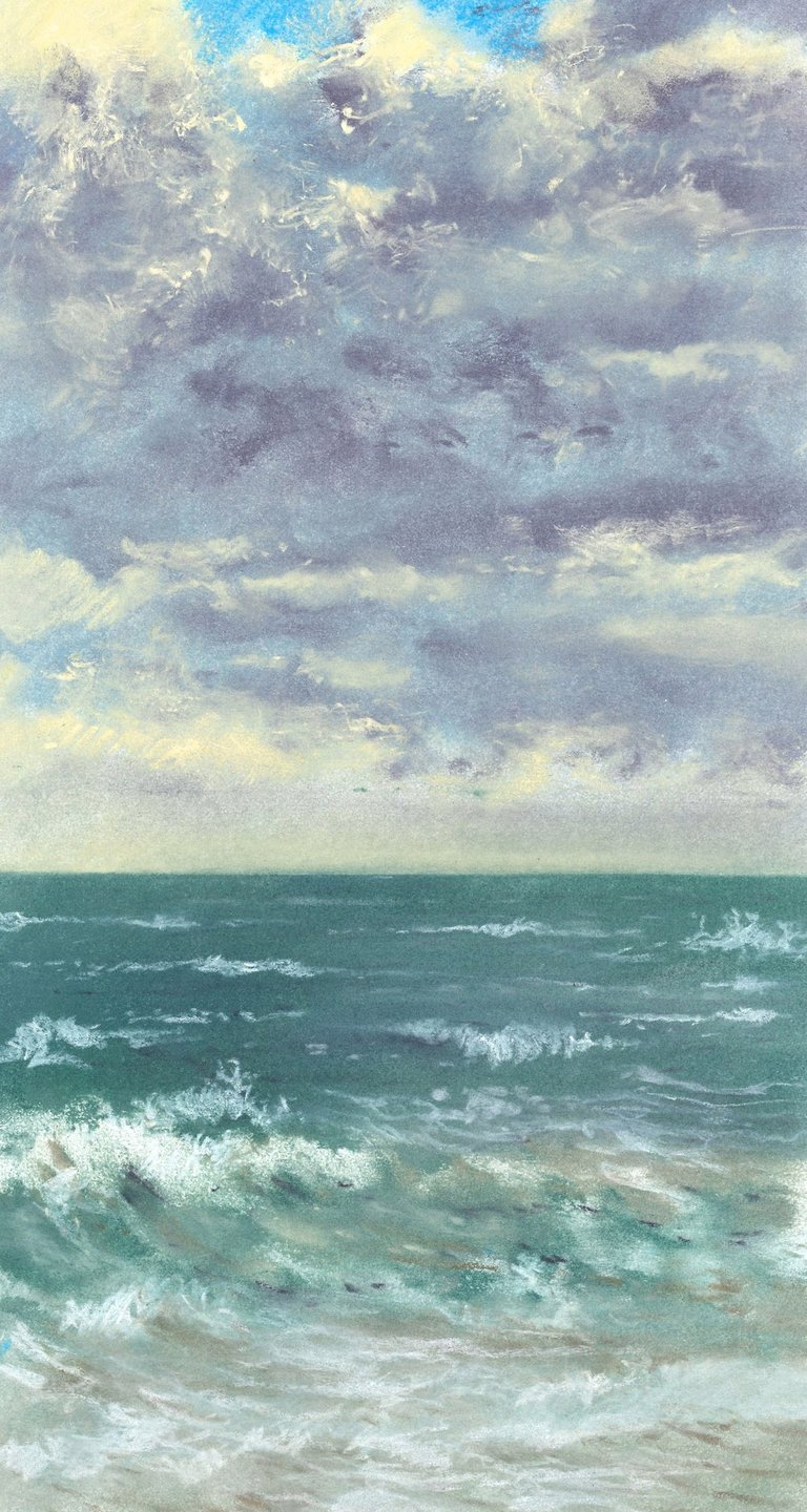 Dessin au pastel sec représentant la Plage du Sillon à Saint-Malo.