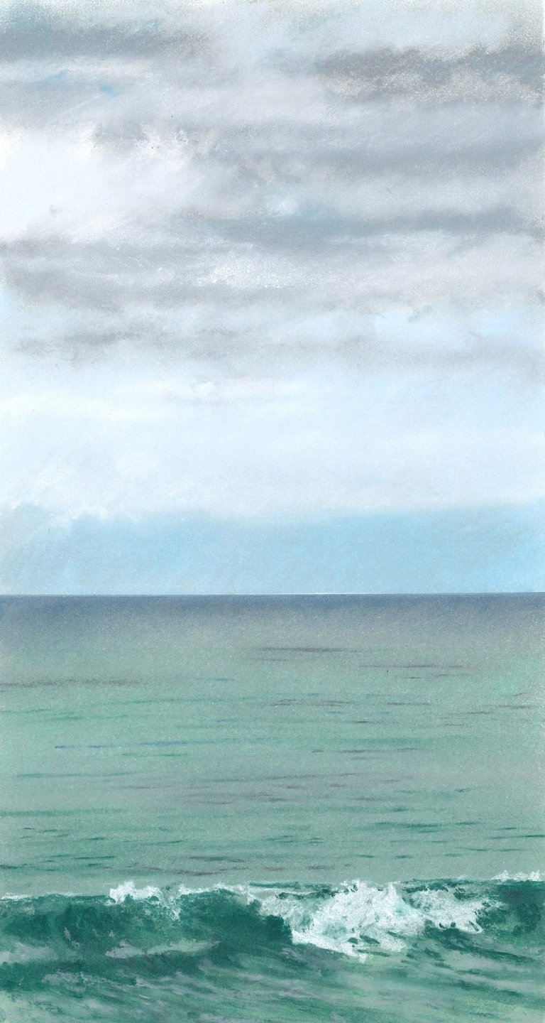 Dessin au pastel sec représentant la Plage du Sillon à Saint-Malo.