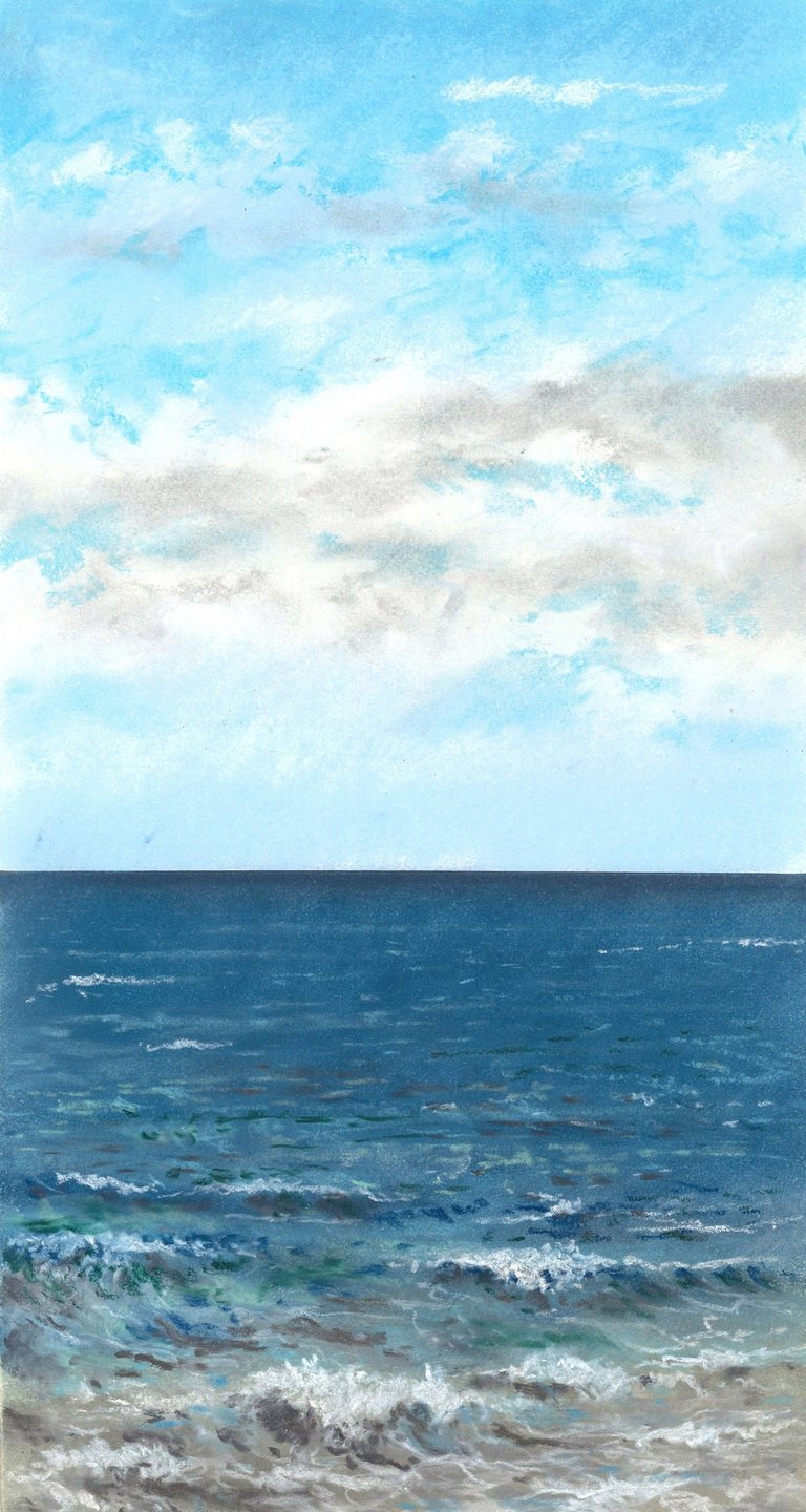 Dessin au pastel sec représentant la Plage du Sillon à Saint-Malo.