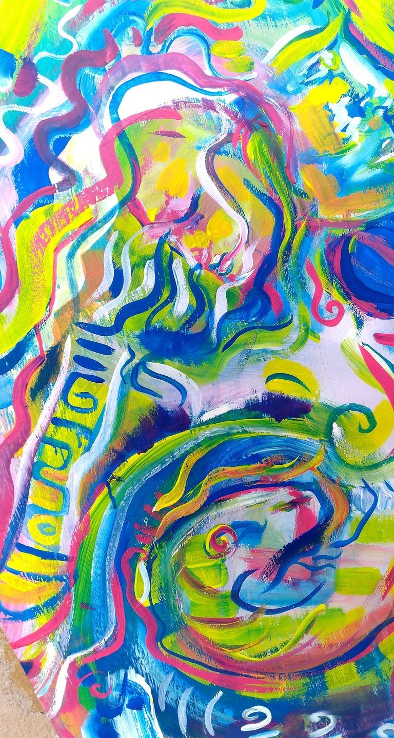 Détail de la peinture Oz Galactic Wizards avec un être mythologique à la queue de serpent