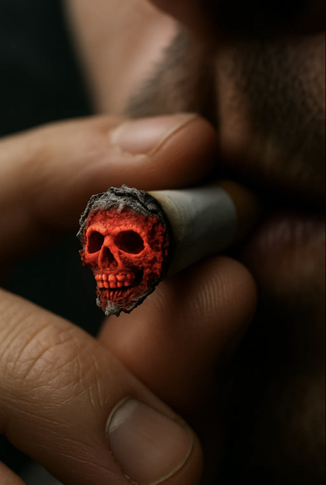 Une tête de cigarette en forme de tête de mort pour la journée mondiale sans tabac.
