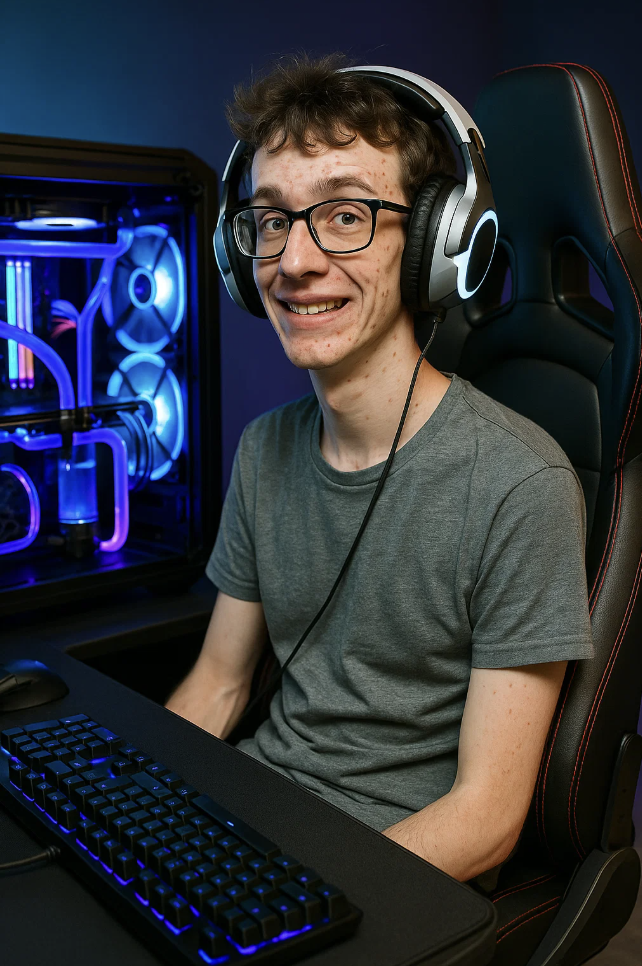 un vrai geek assis dans son siège de gamer pour la journée internationale des geeks