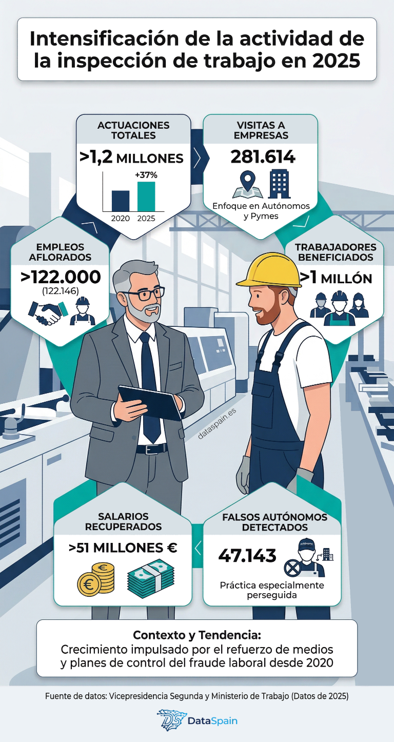 Infografía de la Inspección de Trabajo: Récord de actuaciones y empleos aflorados en España en 2025