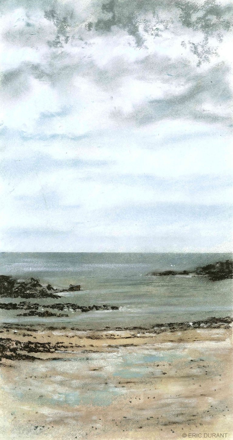 Pastel sec sur papier 20 × 37 cm - Plage du Sillon - © Eric Durant
