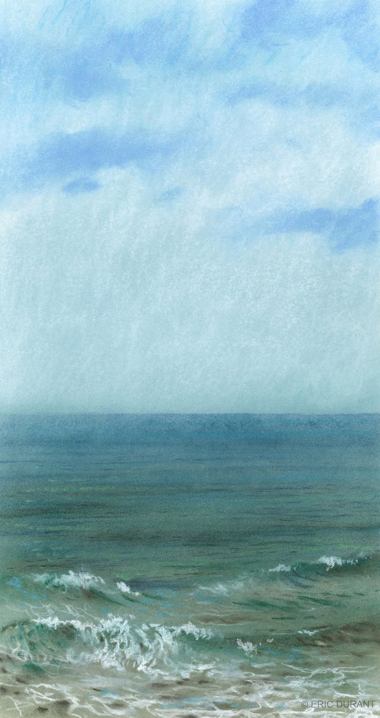 Pastel sec sur papier 20 × 37 cm - Plage du Sillon - © Eric Durant