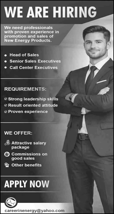 We Are Hiring flyer for energy sales jobs, listing requirements and benefits for sales executives.