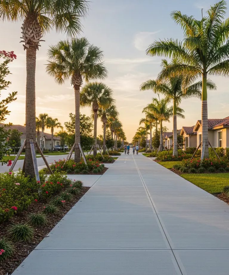 a clean concrete sidewalk and walkway in Fort Myers, FL neighborhood