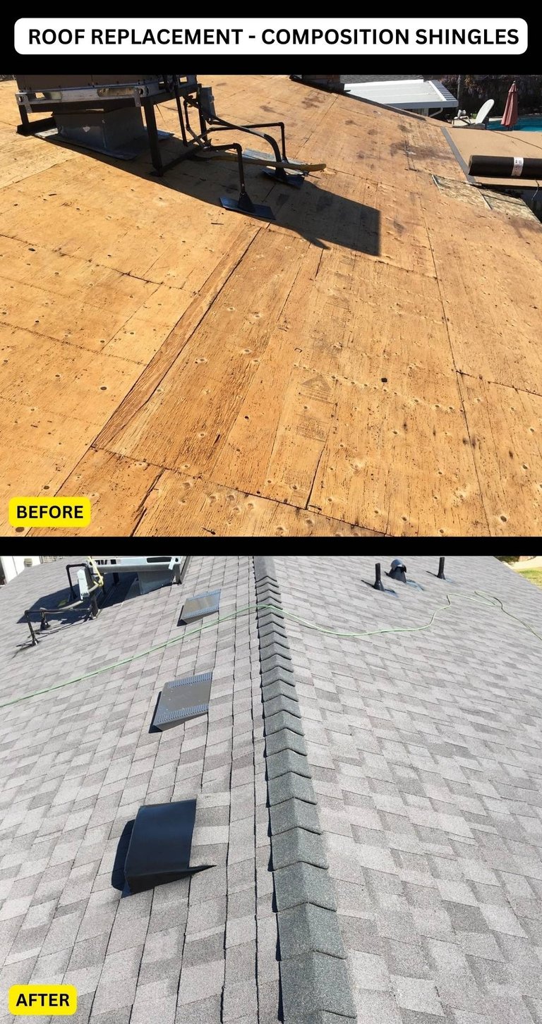 Composition roof replacement on house in Fresno, CA
