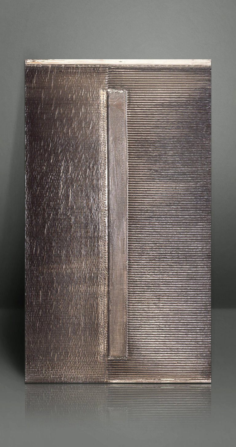 Textured bronze wall panel featuring hand-crafted linear and organic metallic finishes.