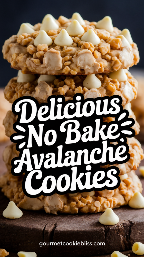 No-bake avalanche cookies with peanut butter, white chocolate, marshmallows, and crispy rice cereal.