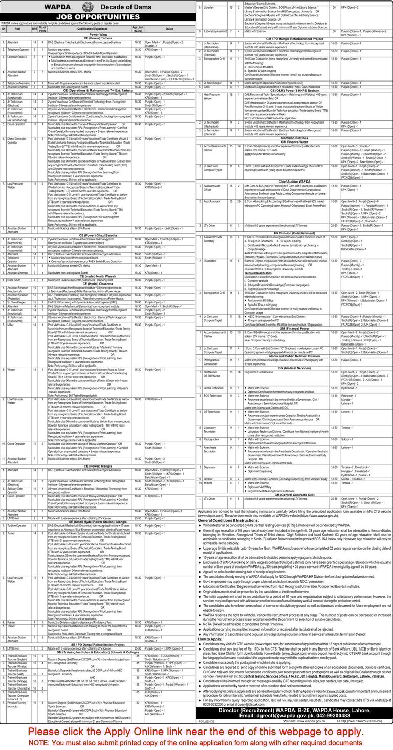 WAPDA Jobs February 2026 CTS Apply Online Water and Power Development Authority Latest